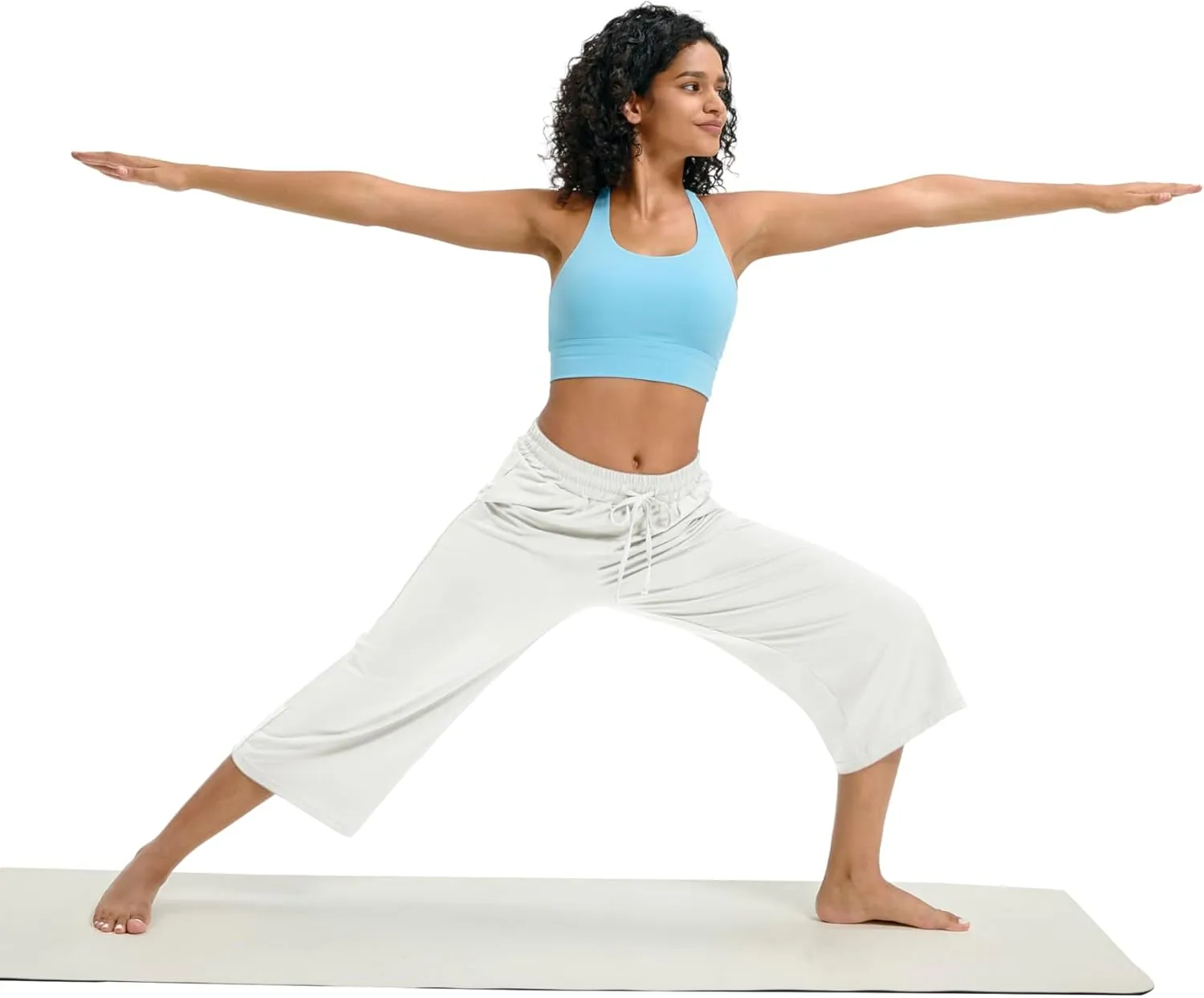 Maxbee Wide Leg Capri Pants for Women Loose Yoga Pants Drawstring Comfy Lounge Sweatpants with Pockets