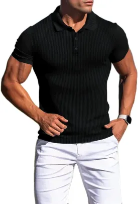 Men's Muscle Slim Fit Polo Shirts Long&Short Sleeve Stretch T-Shirts Casual Stylish Tee for Golf Workout