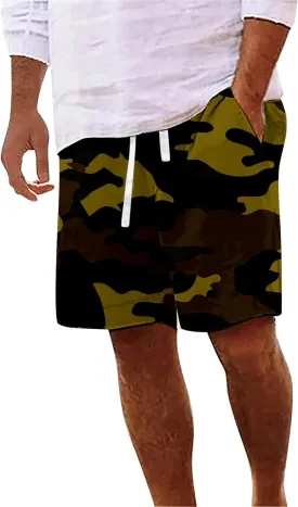 Mens Summer Casual Camo Shorts Drawstring Lightweight Outdoor Beach Shorts Loose Big and Tall Pants for Vacation