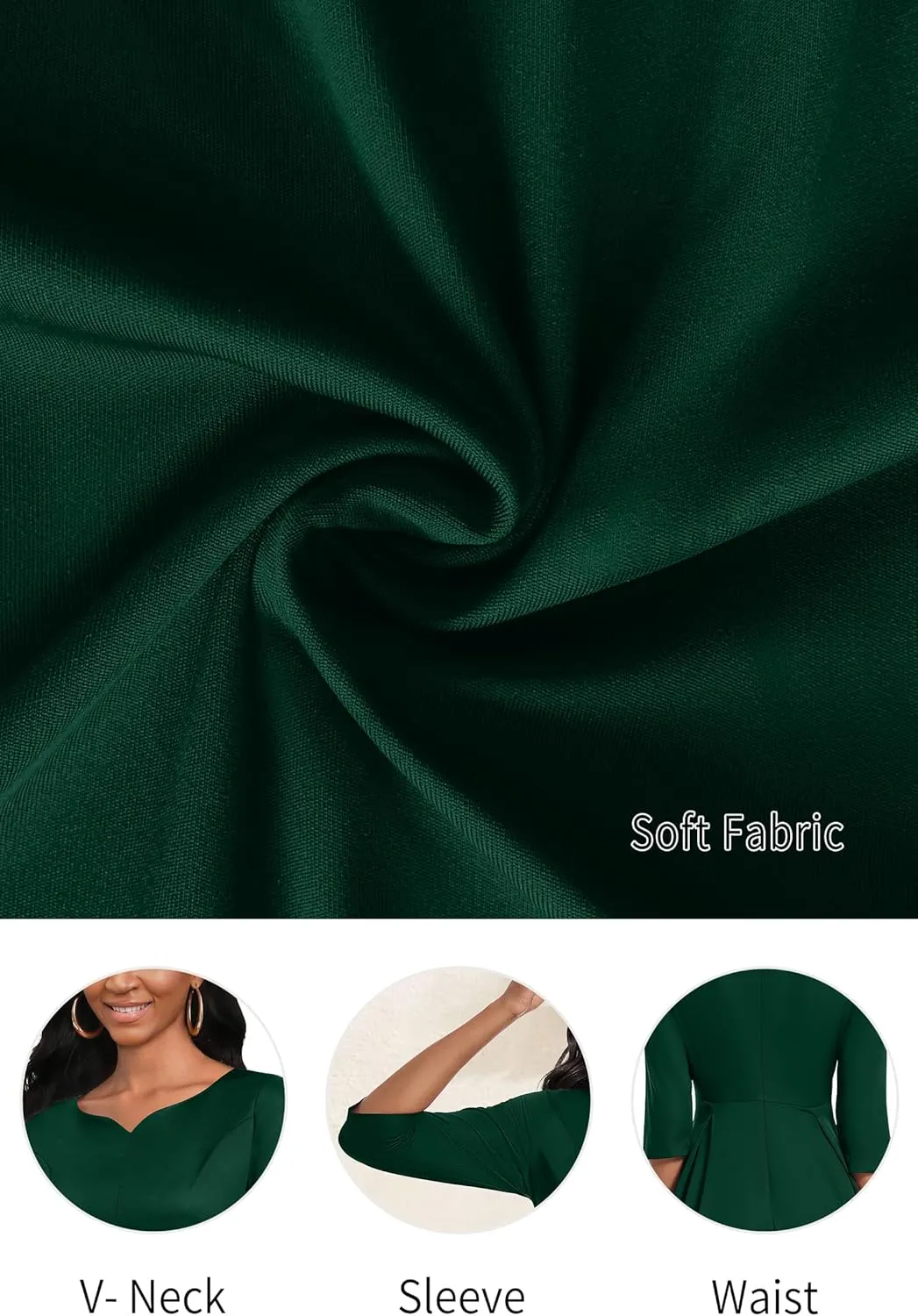 Nmoder Midi Dresses for Women Casual Fit and Flare A-Line Swing Dress 3/4 Sleeve Church Cocktail Dress with Pockets