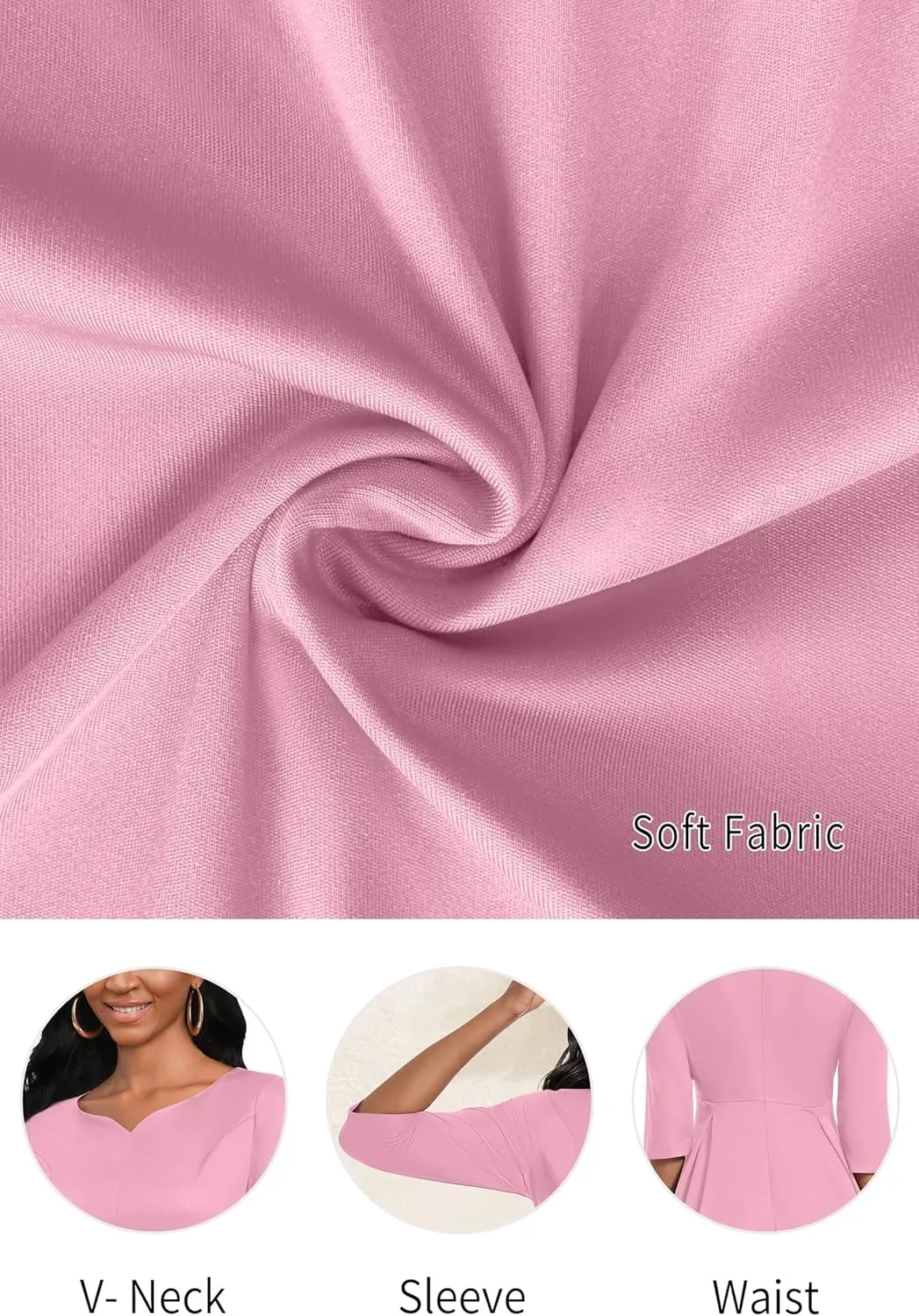 Nmoder Midi Dresses for Women Casual Fit and Flare A-Line Swing Dress 3/4 Sleeve Church Cocktail Dress with Pockets