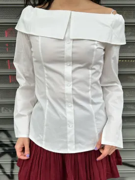 off shoulder button down blouse