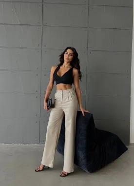 Palazzo cut faux leather trousers