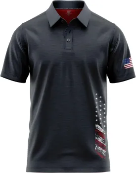 Patriotic USA Golf Polo Shirt  Mens Performance Short Sleeve Moisture Quick Dry Fit Athletic Veteran UPF Stretch Casual Fun
