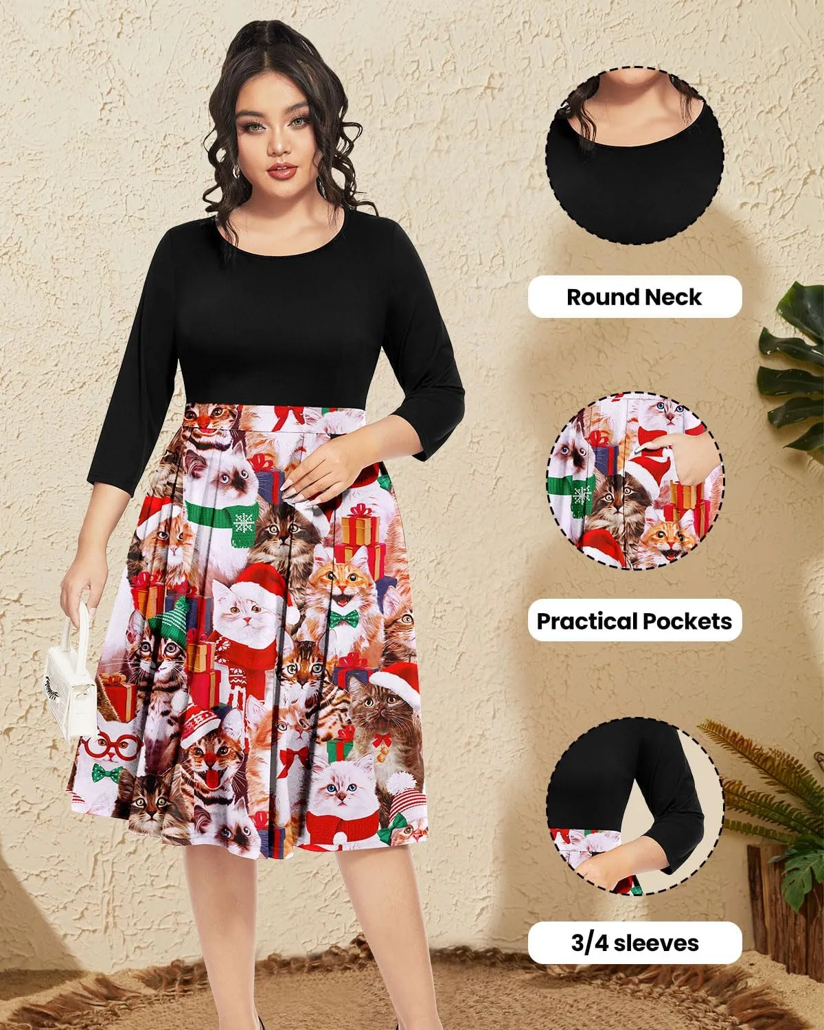 Pinup Fashion Plus Size Work Dresses - Fall Church Office Semi Formal Fit and Flare Midi Dress with Pockets