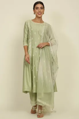 Pista Green Dori Emb Kurta Set