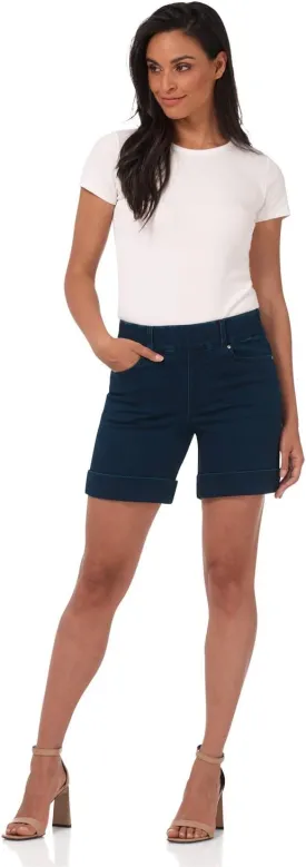 Rekucci Secret Figure Denim Women's 6 inch Pull-On Chic Cuffed Jean Short