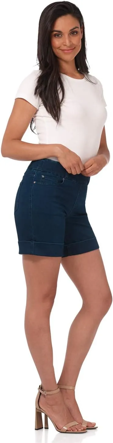 Rekucci Secret Figure Denim Women's 6 inch Pull-On Chic Cuffed Jean Short