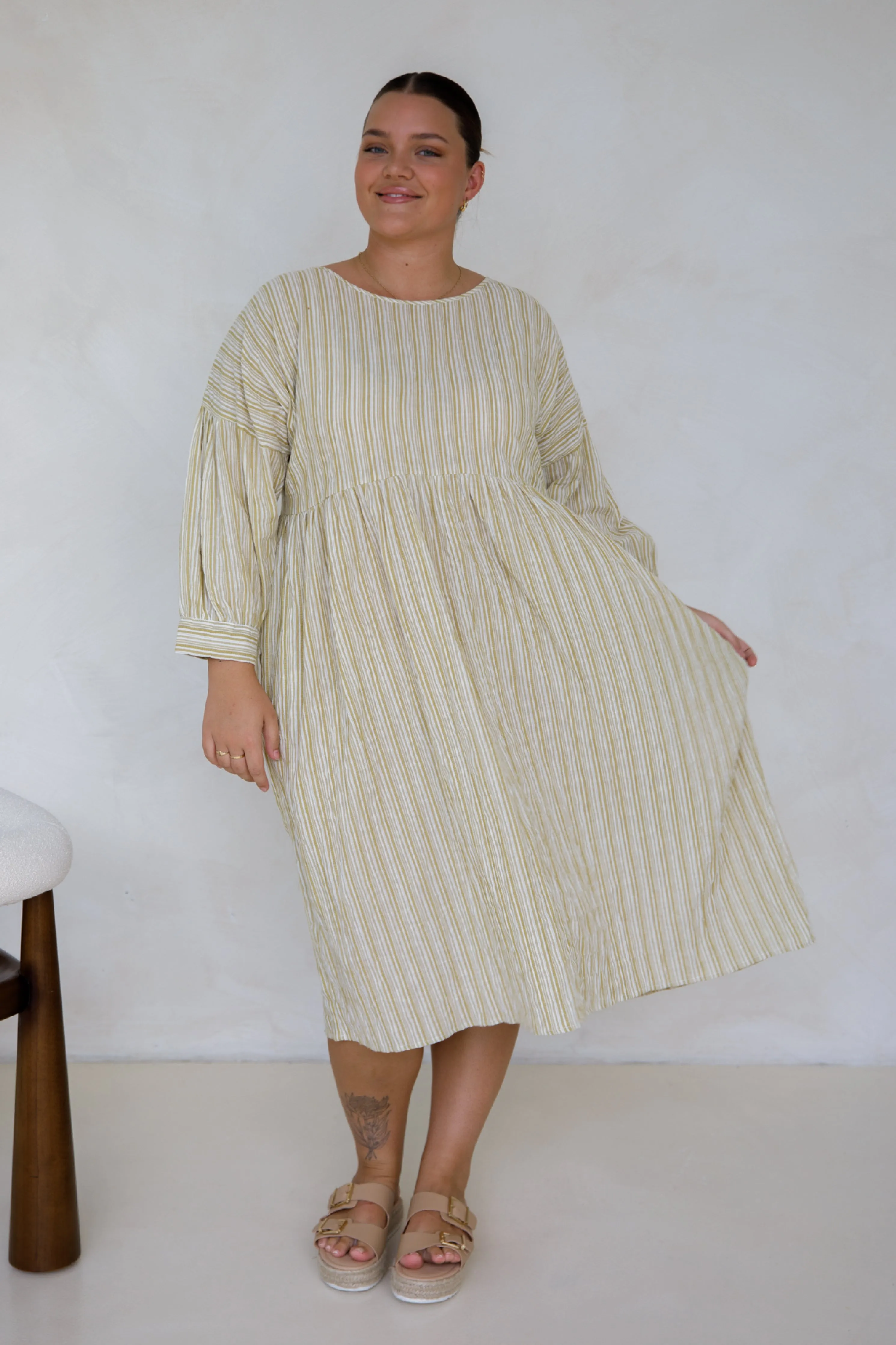 Roma Dress | Citrus/White Stripe