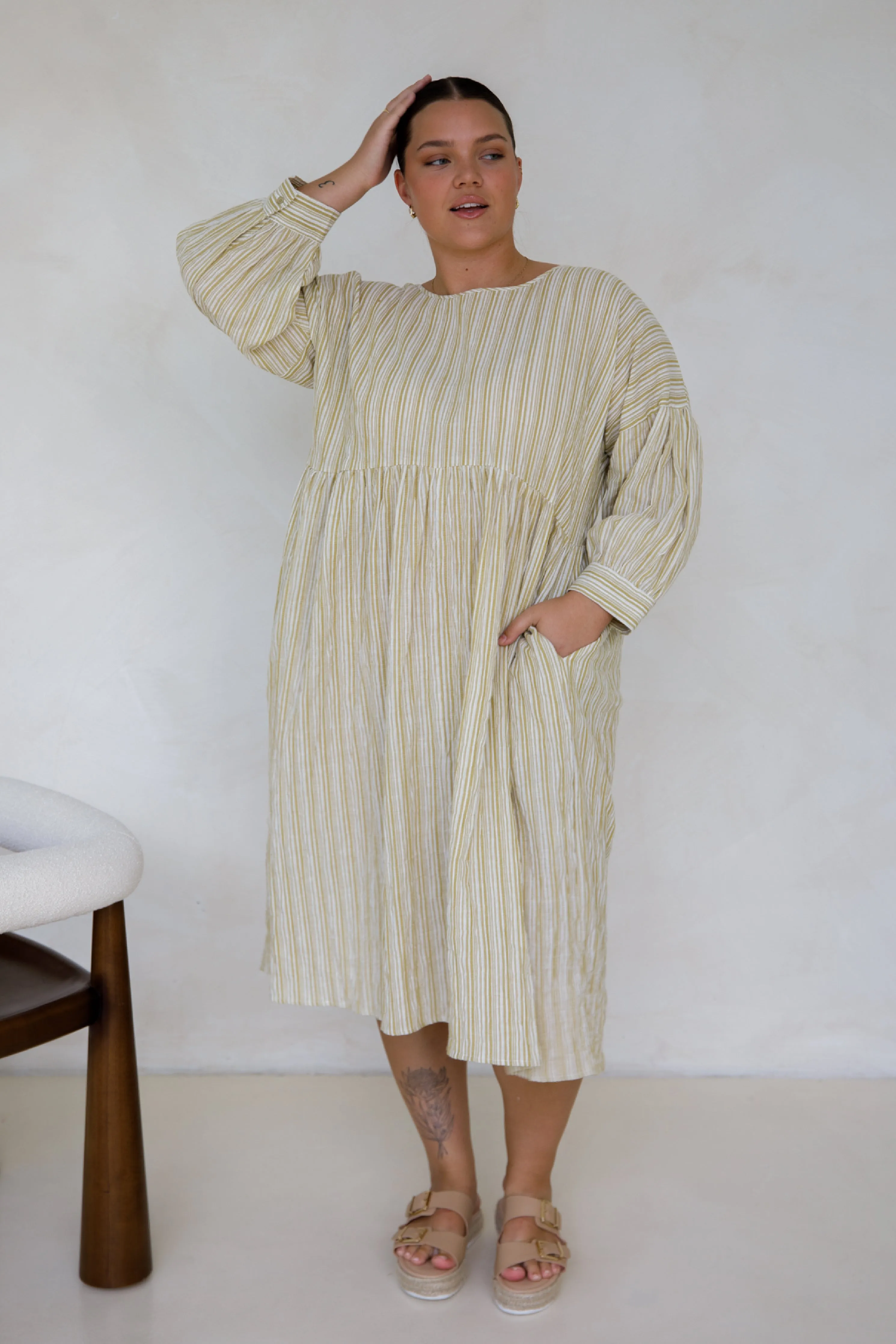 Roma Dress | Citrus/White Stripe