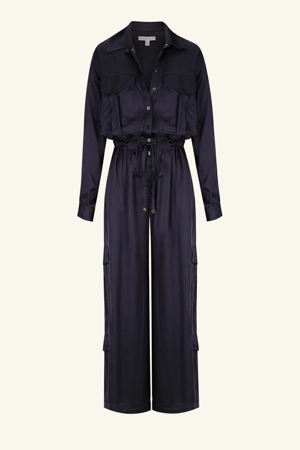 SHAE DRAWSTRING UTILITY JUMPSUIT - AEGEAN BLUE