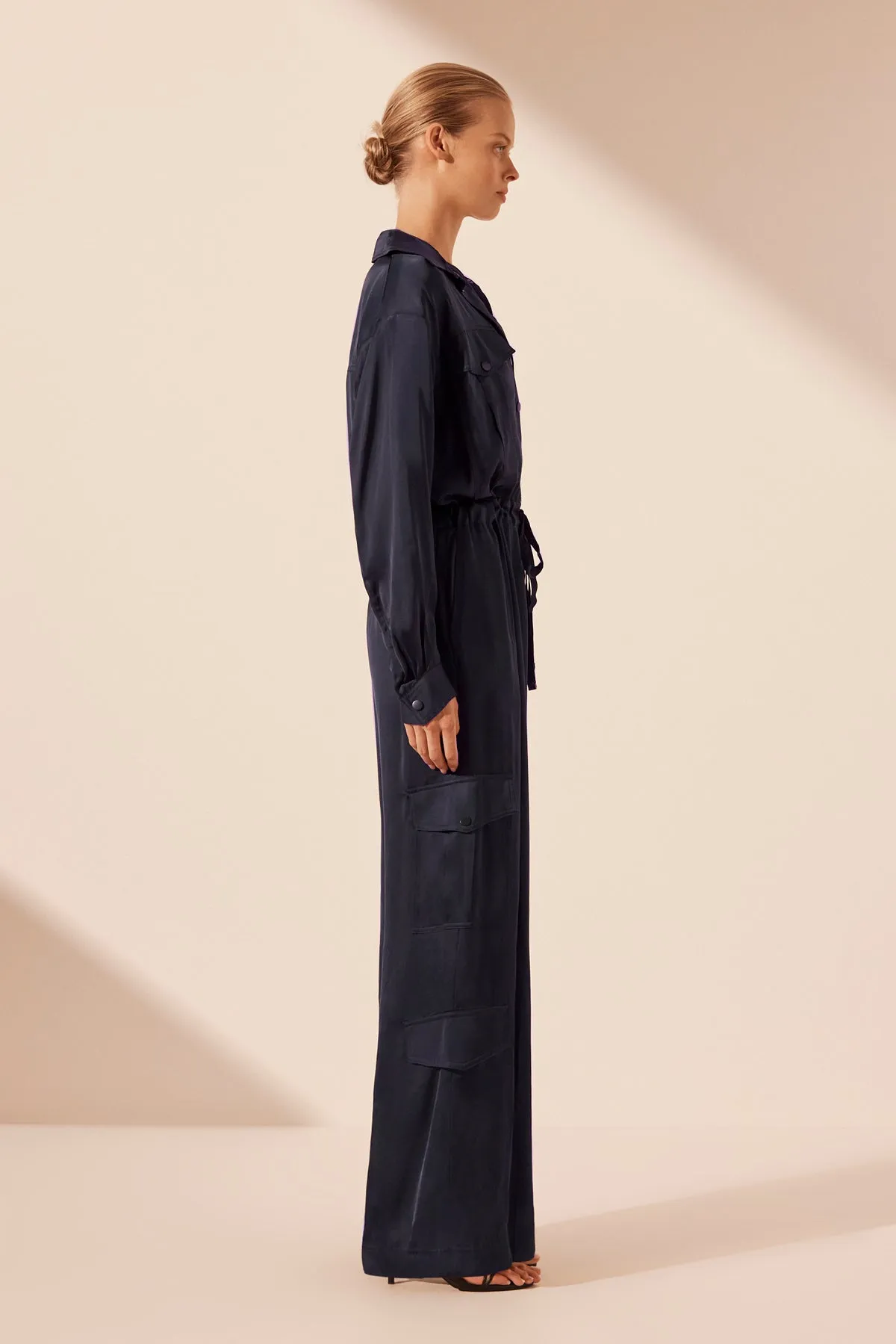 SHAE DRAWSTRING UTILITY JUMPSUIT - AEGEAN BLUE