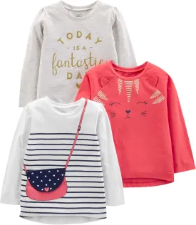 Simple Joys by Carter's Girls' 3-Pack Graphic Long-Sleeve Tees