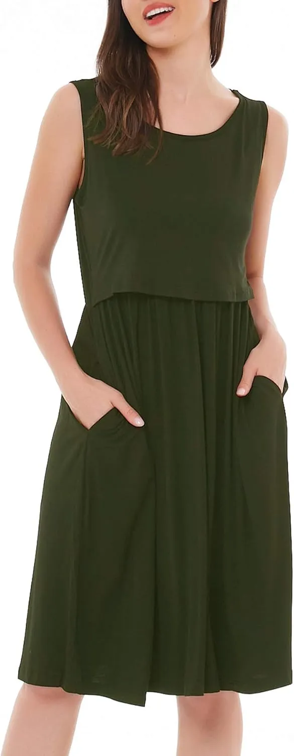 Smallshow Women's Sleeveless Nursing Dresses Patchwork Maternity Breastfeeding Dress