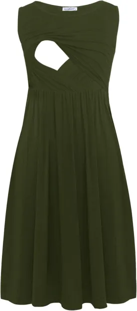 Smallshow Women's Sleeveless Nursing Dresses Patchwork Maternity Breastfeeding Dress