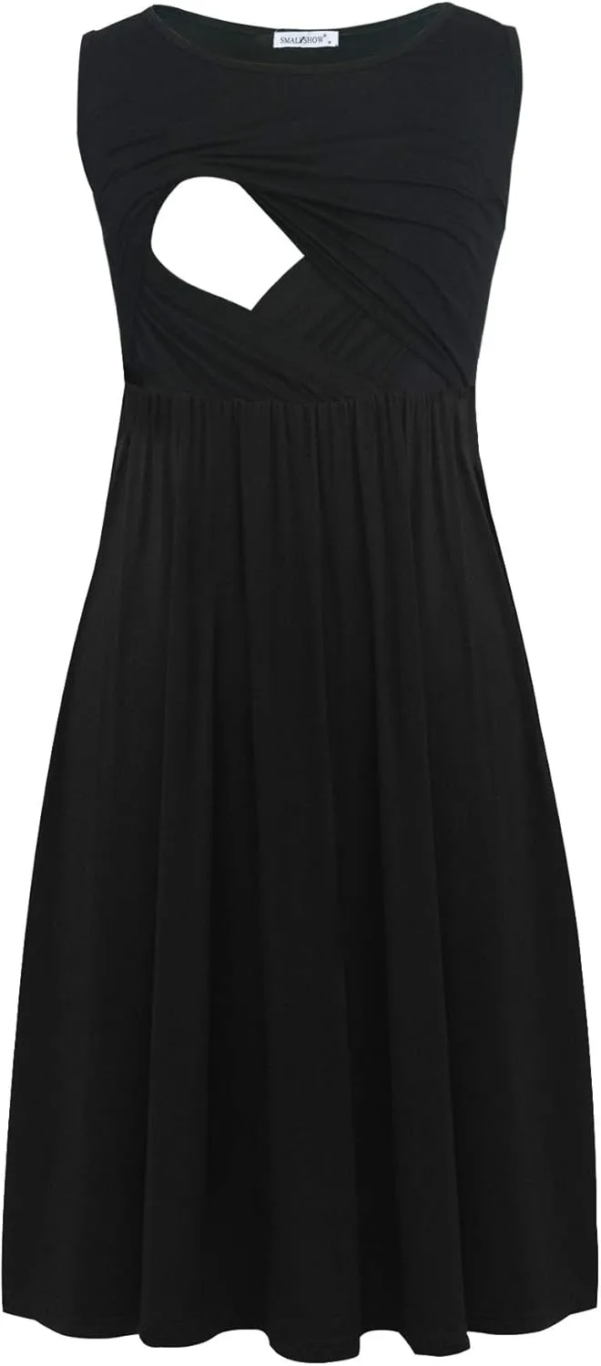Smallshow Women's Sleeveless Nursing Dresses Patchwork Maternity Breastfeeding Dress