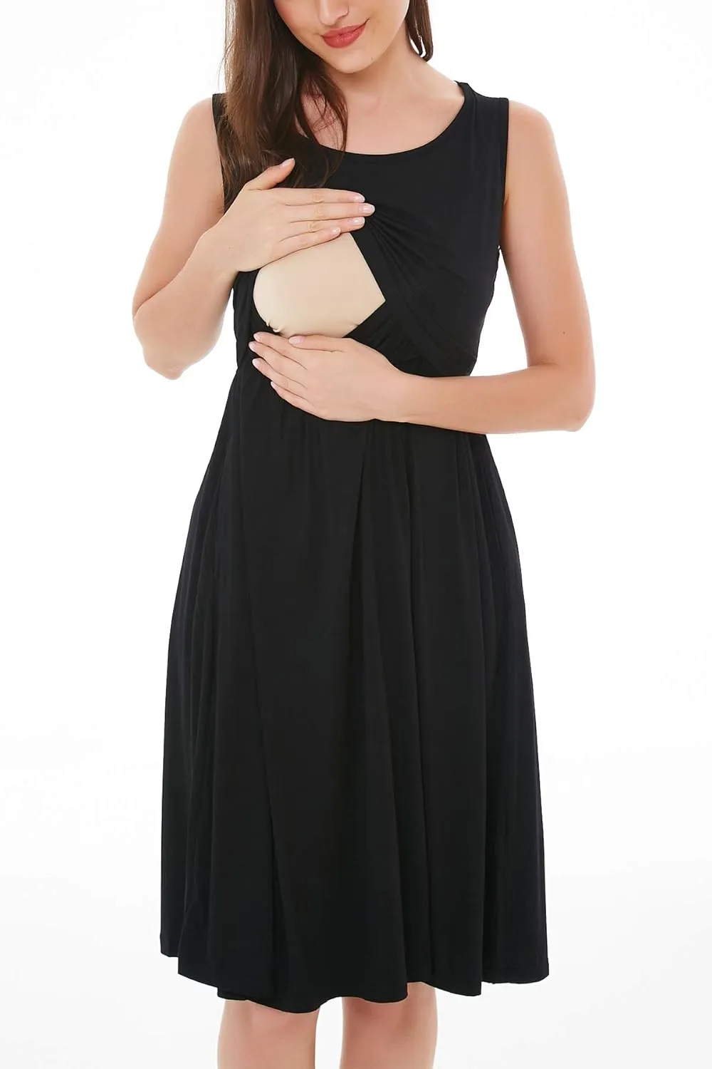 Smallshow Women's Sleeveless Nursing Dresses Patchwork Maternity Breastfeeding Dress