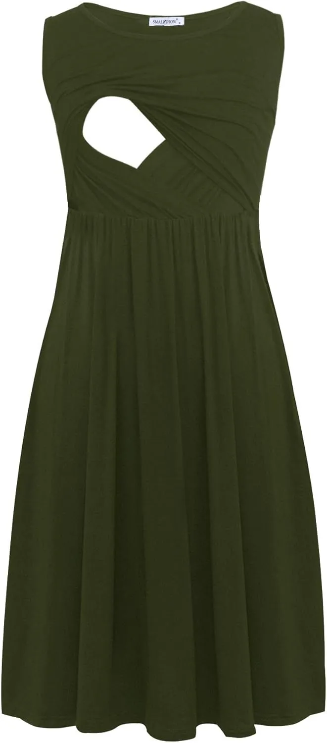 Smallshow Women's Sleeveless Nursing Dresses Patchwork Maternity Breastfeeding Dress