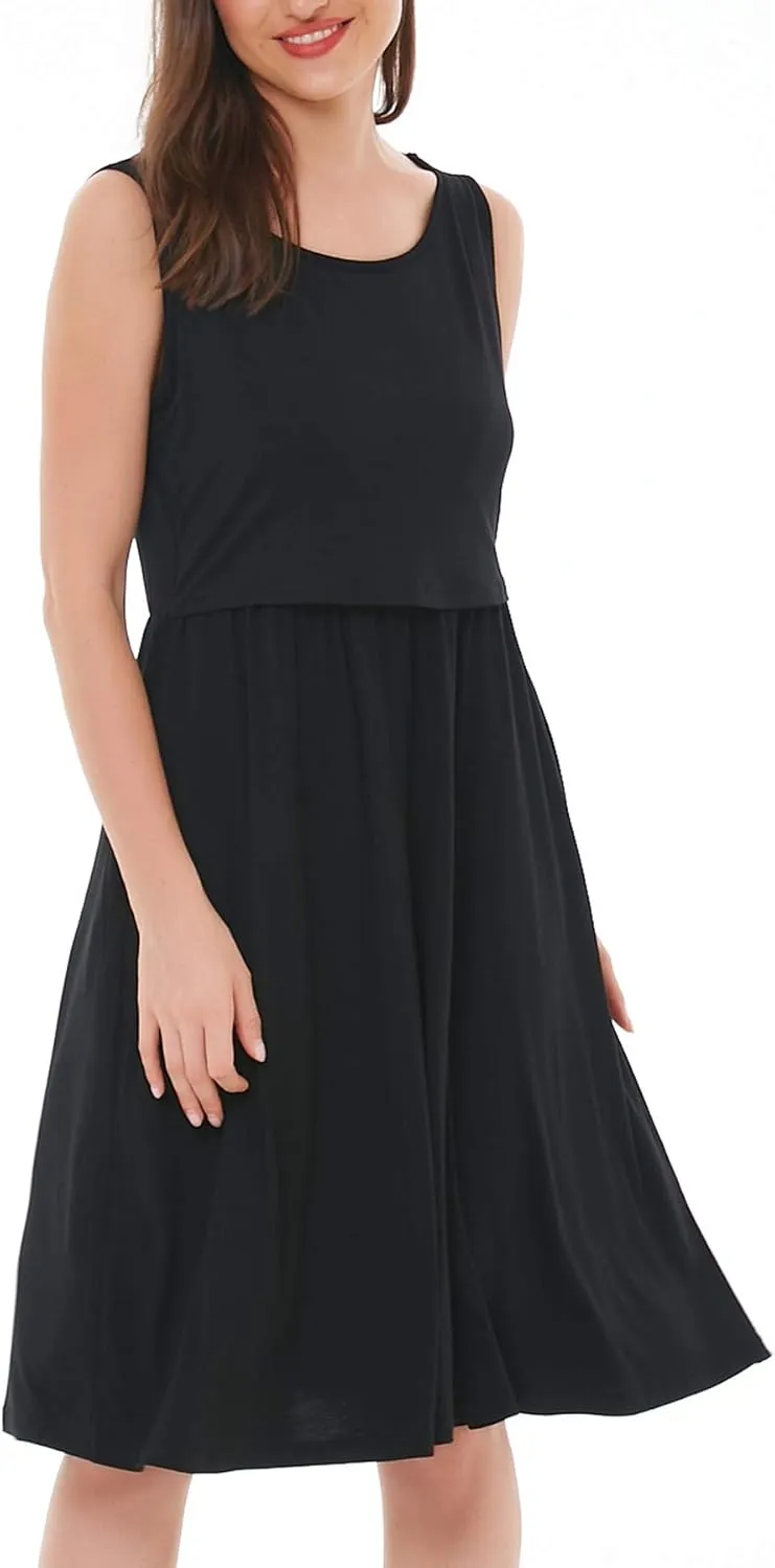 Smallshow Women's Sleeveless Nursing Dresses Patchwork Maternity Breastfeeding Dress