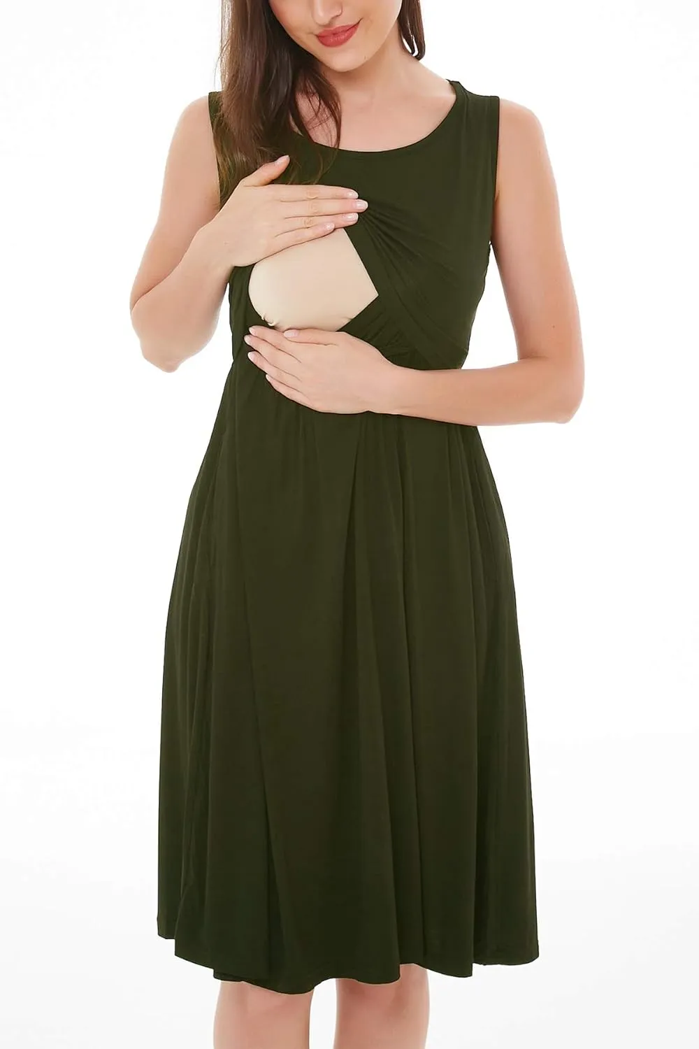Smallshow Women's Sleeveless Nursing Dresses Patchwork Maternity Breastfeeding Dress