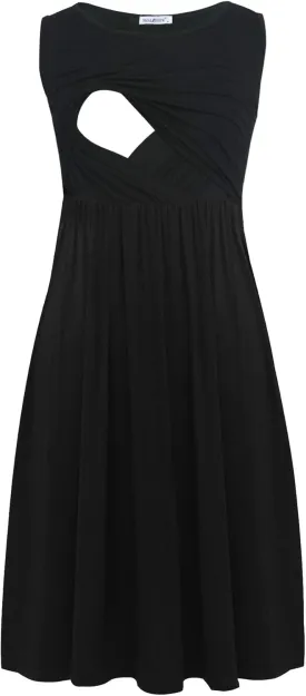 Smallshow Women's Sleeveless Nursing Dresses Patchwork Maternity Breastfeeding Dress