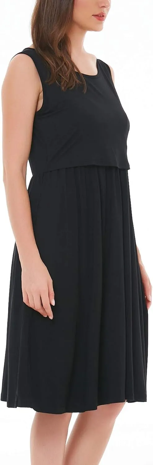 Smallshow Women's Sleeveless Nursing Dresses Patchwork Maternity Breastfeeding Dress