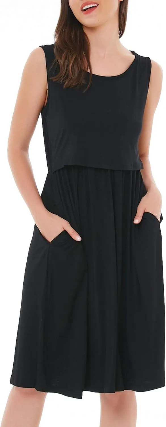 Smallshow Women's Sleeveless Nursing Dresses Patchwork Maternity Breastfeeding Dress