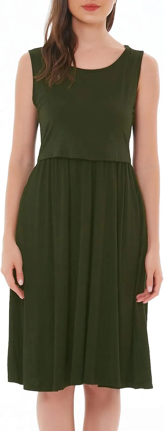 Smallshow Women's Sleeveless Nursing Dresses Patchwork Maternity Breastfeeding Dress