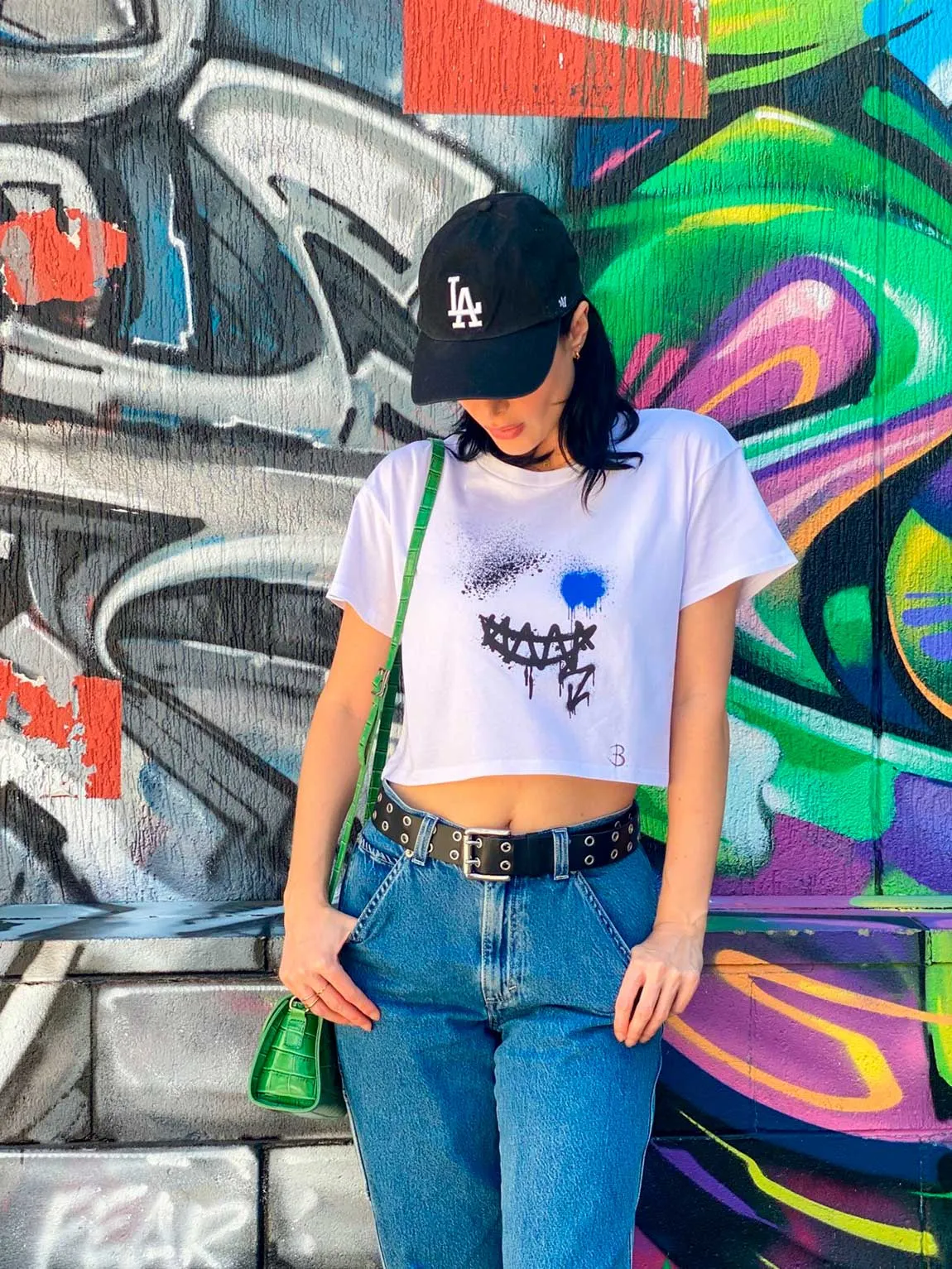 SMILE CROP TOP TEE Womens T-Shirt Premium White Cotton - B. Streetwear