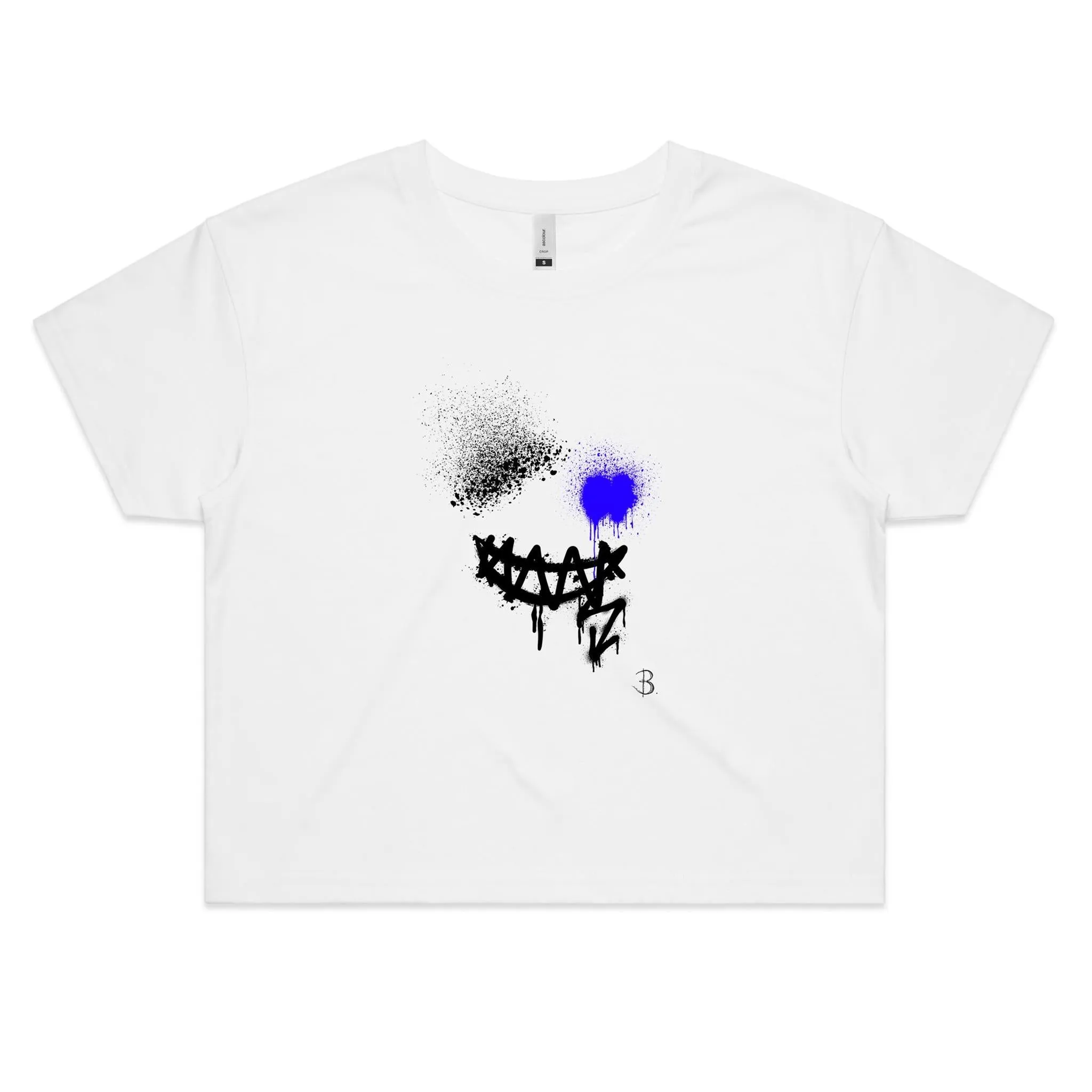 SMILE CROP TOP TEE Womens T-Shirt Premium White Cotton - B. Streetwear
