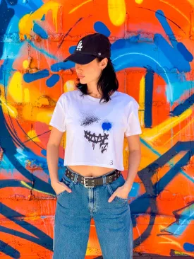 SMILE CROP TOP TEE Womens T-Shirt Premium White Cotton - B. Streetwear