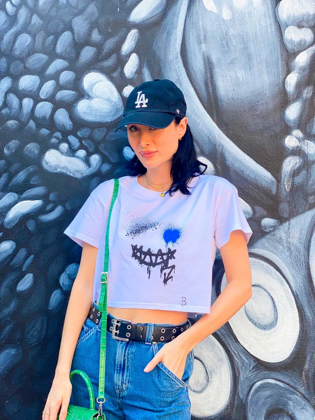 SMILE CROP TOP TEE Womens T-Shirt Premium White Cotton - B. Streetwear