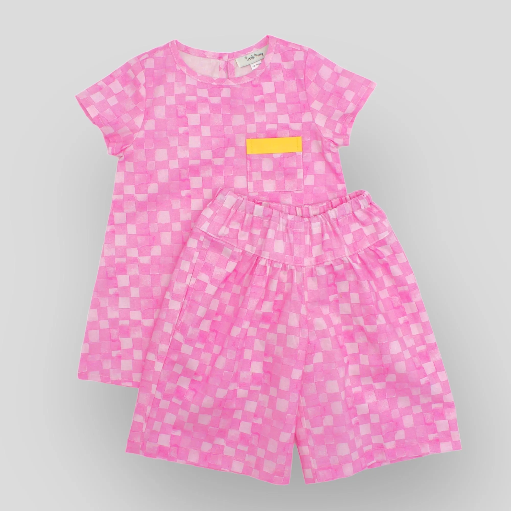 Trapeze Dress in Pink Checkerboard - OEKO-TEX Certified Cotton