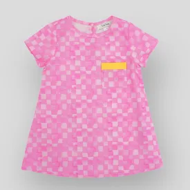 Trapeze Dress in Pink Checkerboard - OEKO-TEX Certified Cotton