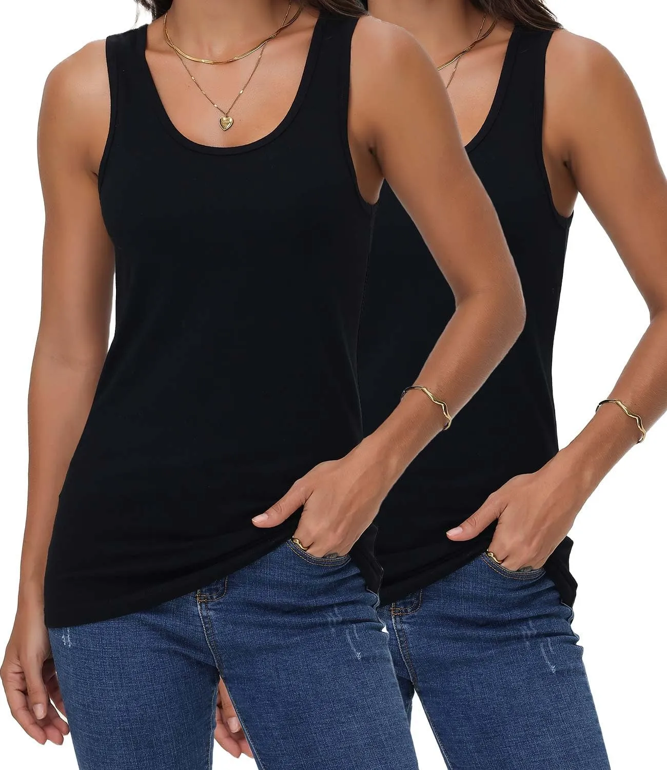 wirarpa Women's Tank Tops Cotton Undershirts Tanks Top Comfy Camis Base Layer 2-Pack