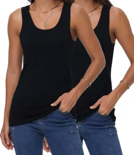 wirarpa Women's Tank Tops Cotton Undershirts Tanks Top Comfy Camis Base Layer 2-Pack