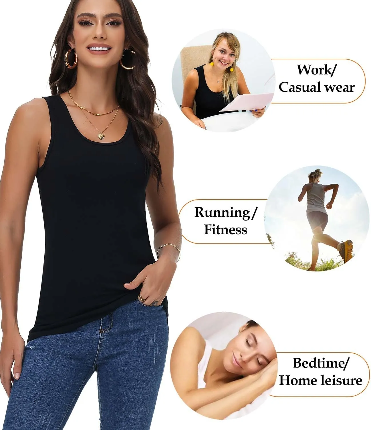 wirarpa Women's Tank Tops Cotton Undershirts Tanks Top Comfy Camis Base Layer 2-Pack
