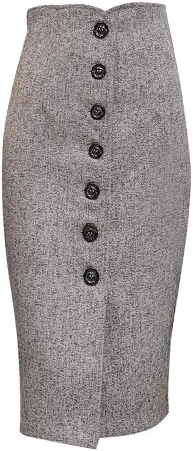 Women's Bodycon Hip-Wrapped Button Front High Waist Straight Pencil Skirt for Women Tummy Control Below The Knee