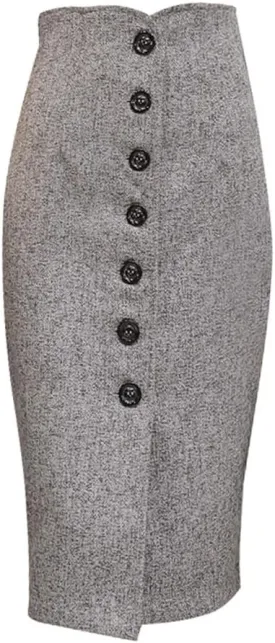 Women's Bodycon Hip-Wrapped Button Front High Waist Straight Pencil Skirt for Women Tummy Control Below The Knee