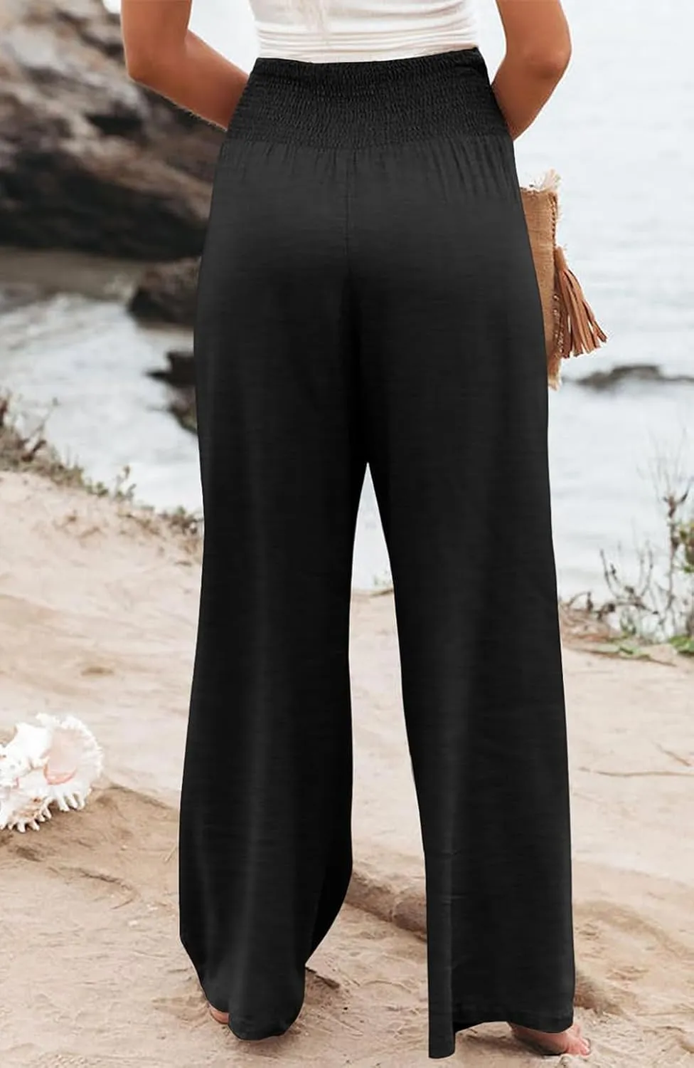 Womens High Waisted Wide Leg Palazzo Pants Casual Lounge Boho Flowy Pants with Pockets