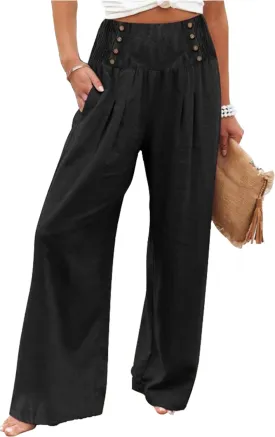 Womens High Waisted Wide Leg Palazzo Pants Casual Lounge Boho Flowy Pants with Pockets