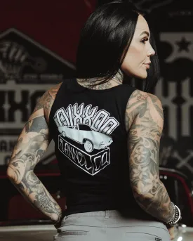 Women's White Block Fitted Tank - Black