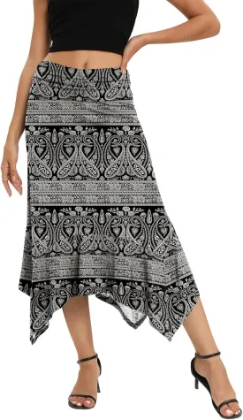 Yincro Women's Summer Flowy Midi Skirt with Handkerchief Hemline