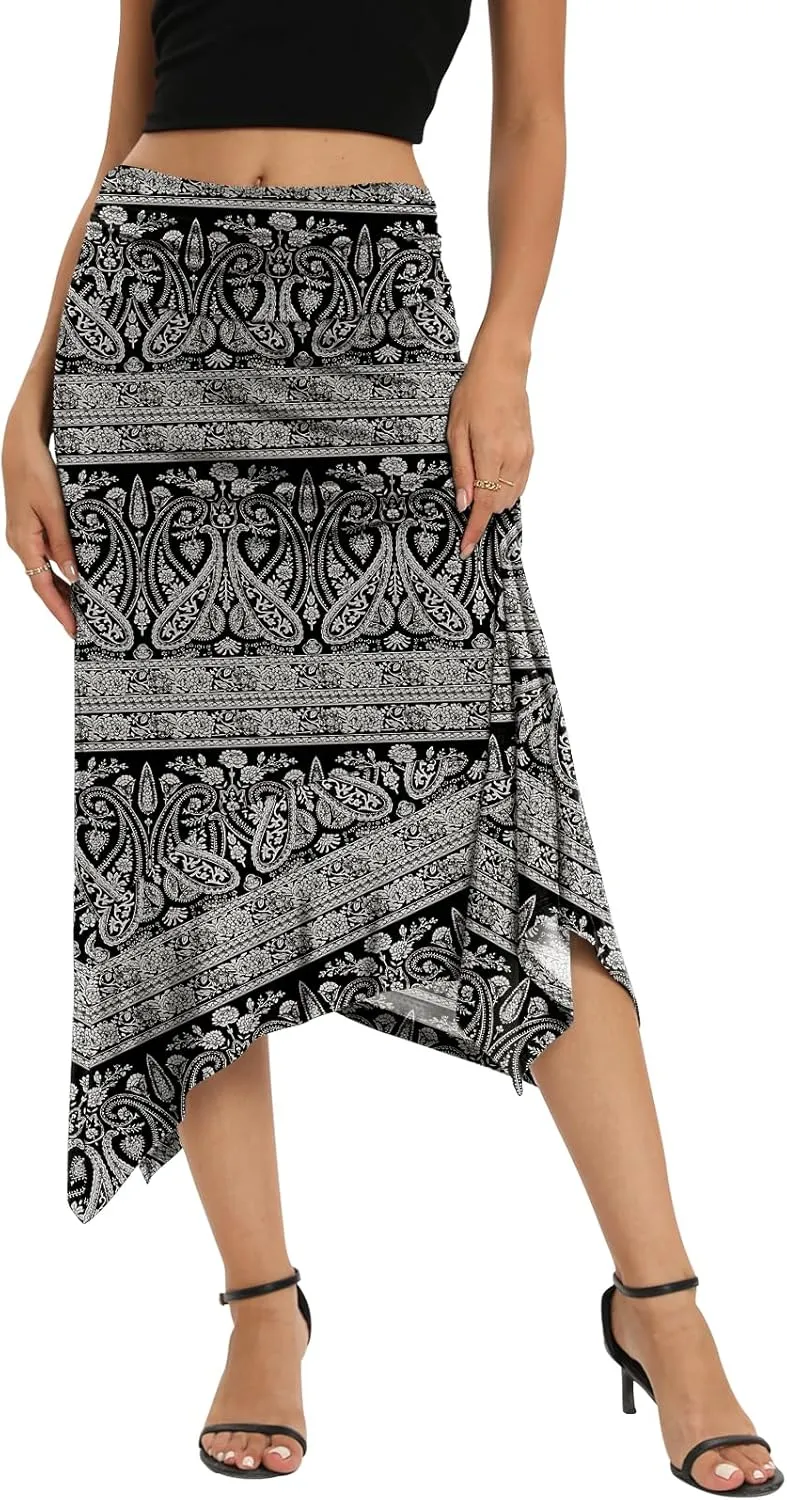 Yincro Women's Summer Flowy Midi Skirt with Handkerchief Hemline