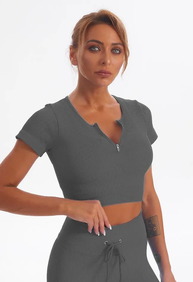 Zip Up Ribbed Short Sleeve Top - Marvel