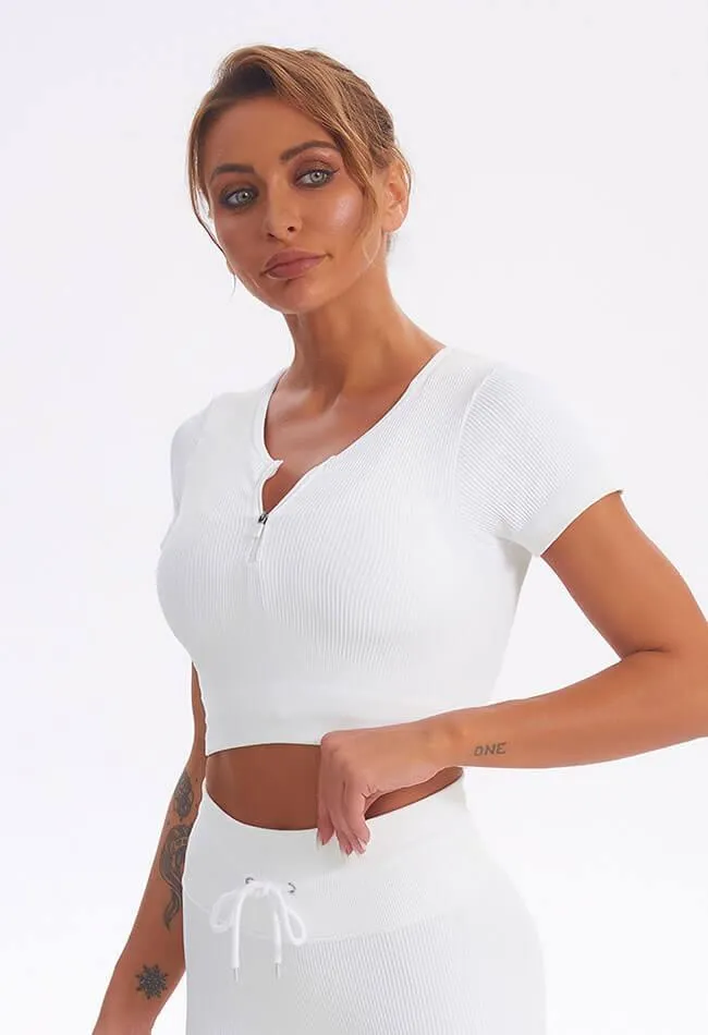 Zip Up Ribbed Short Sleeve Top - Marvel