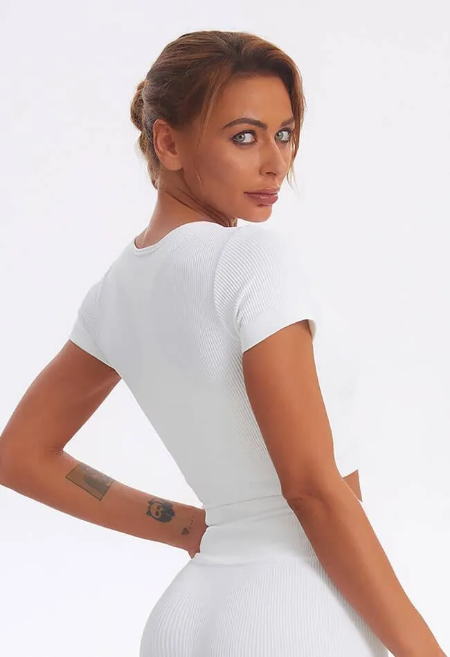 Zip Up Ribbed Short Sleeve Top - Marvel