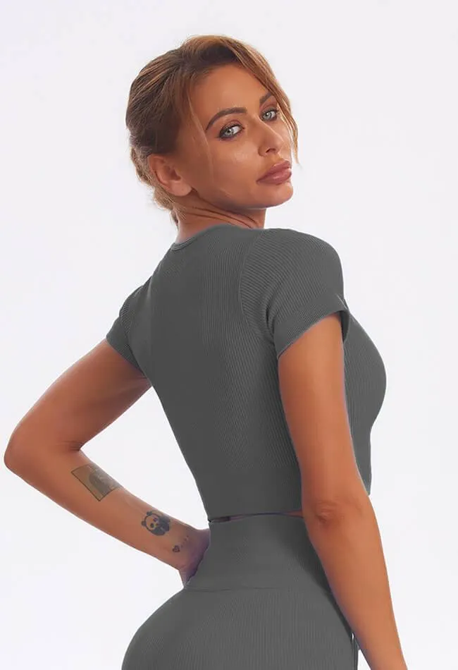 Zip Up Ribbed Short Sleeve Top - Marvel